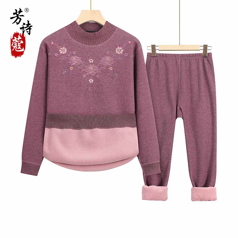 中老年人保暖内衣套装加绒加厚奶奶妈妈女装秋衣秋裤60老太太冬装