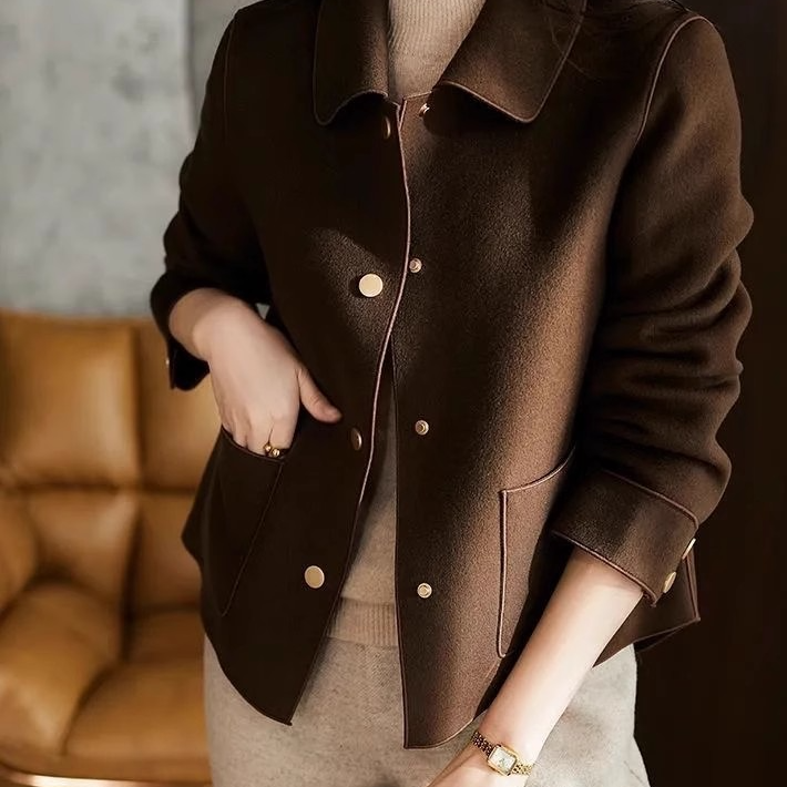 C2023早春款双面毛呢短款外套女高端气质时尚减龄上衣