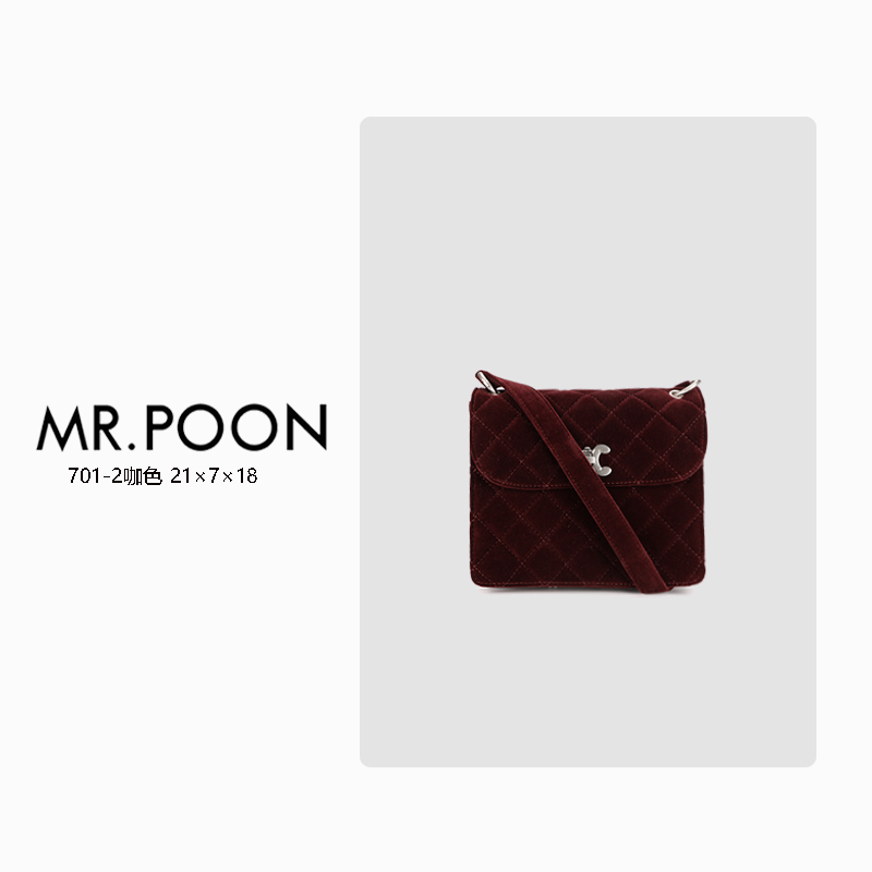 Mr.Poon 新款冬季斜跨包女士时尚小香风轻奢女包701-2红丝绒