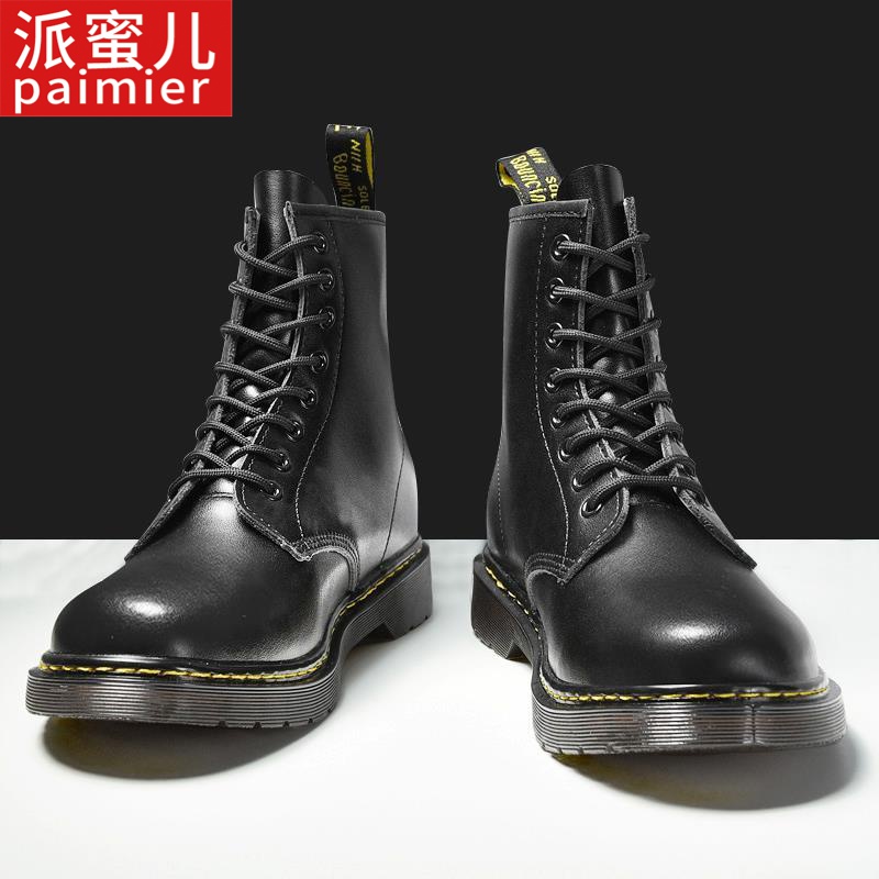 真皮马丁靴男高帮英伦风中帮潮鞋工装机车冬季加绒雪地八孔机车靴