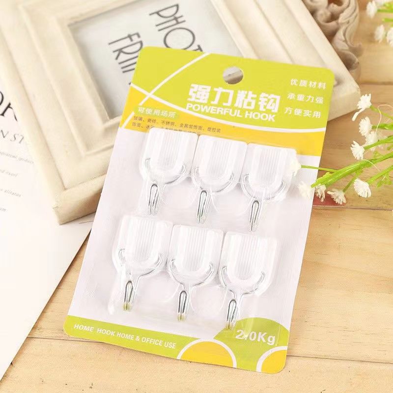 简约卫生间厨房毛巾挂钩免打孔塑料墙上挂钩粘钩宿舍毛巾挂钩6个