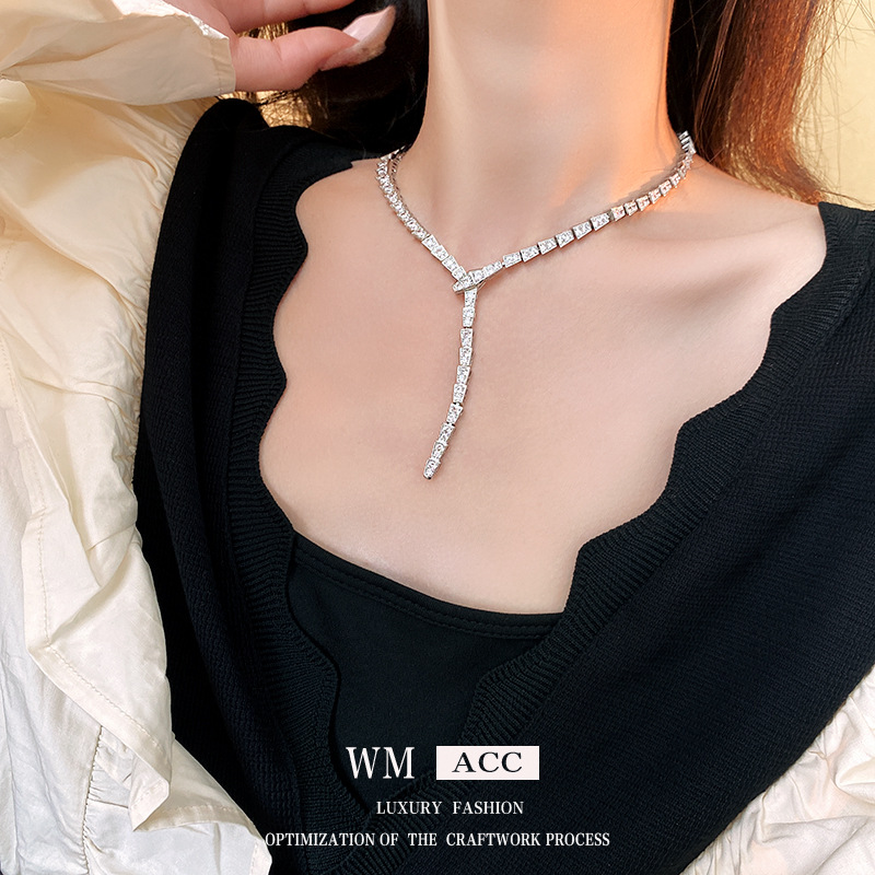 锌合金陶瓷项链 锆石蛇形项链 欧美夸张重工轻奢锁骨链 时尚百搭