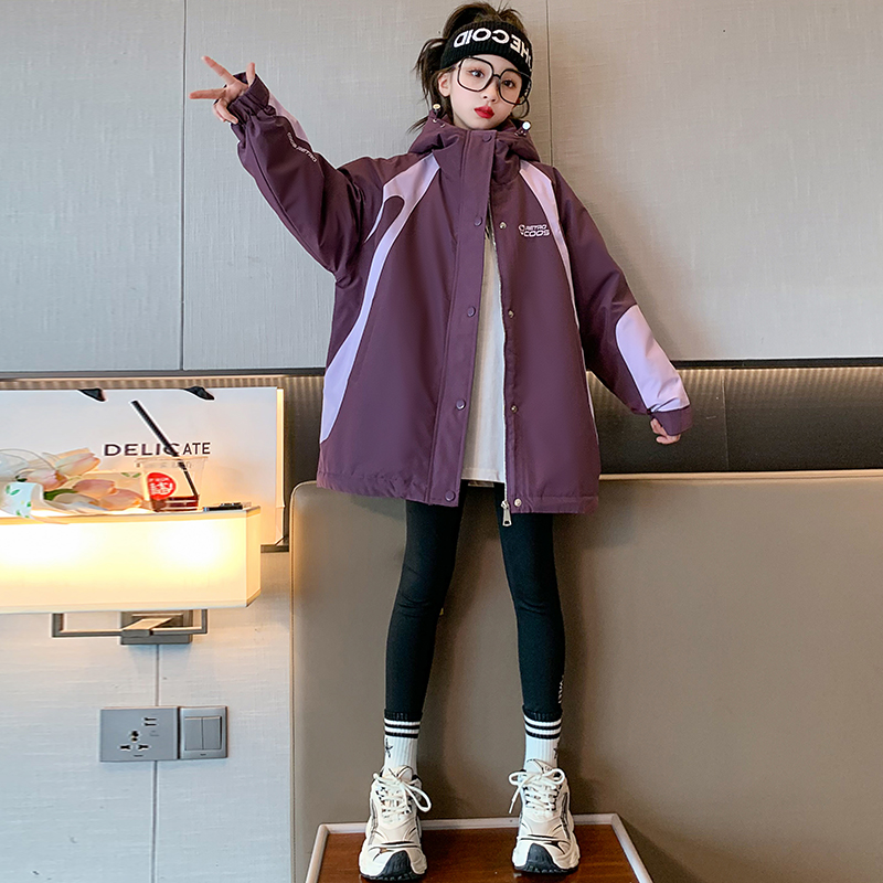 女童羽绒服冬季2023新款洋气儿童白鸭绒中长款冬装加厚冲锋衣外套