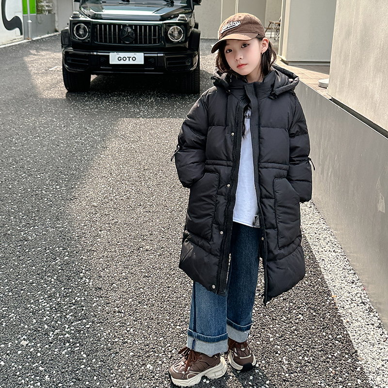 女童羽绒服冬季2023新款儿童中长款洋气外套女大童保暖白鸭绒衣服