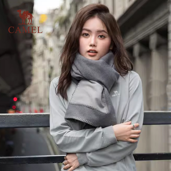 骆驼冬季户外撞色高密度针织羊毛可暖手口袋保暖围巾百搭情侣S007