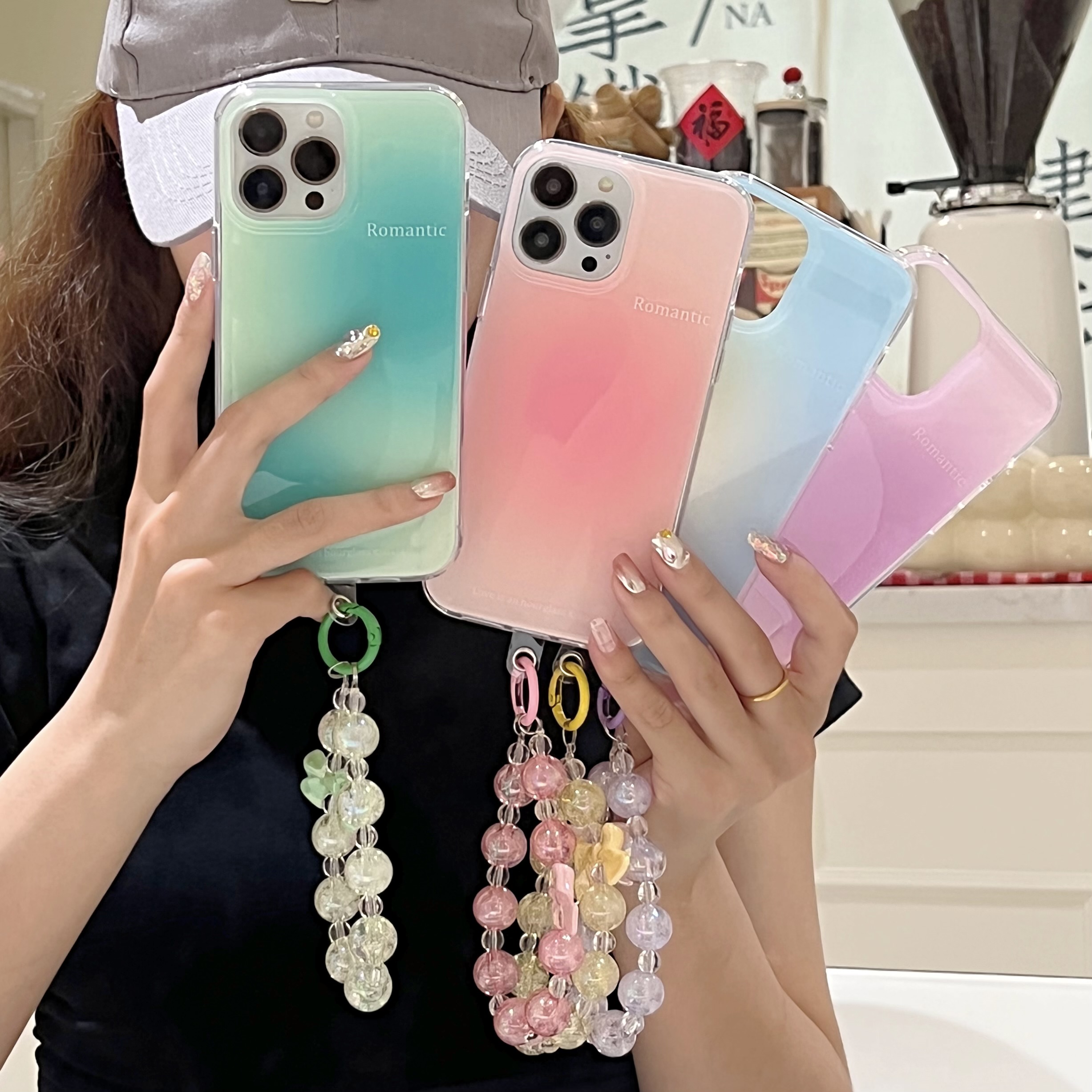适用苹果系列iPhone14新款手机壳渐变晕染高级感手链13时尚日韩12