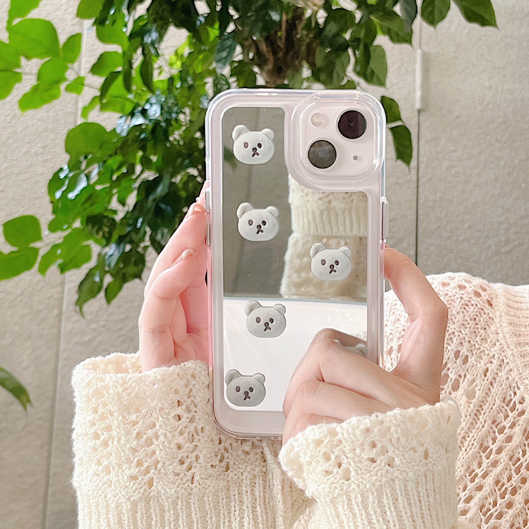 适用苹果系列iPhone14新款手机壳可爱雪糕小熊太空镜面时尚个性13
