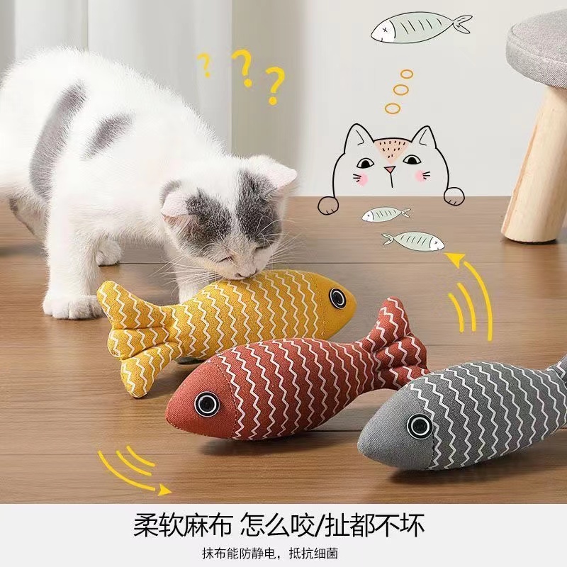 新款猫玩具自嗨解闷猫薄荷鱼耐用幼猫磨牙麻布仿真猫咪玩具