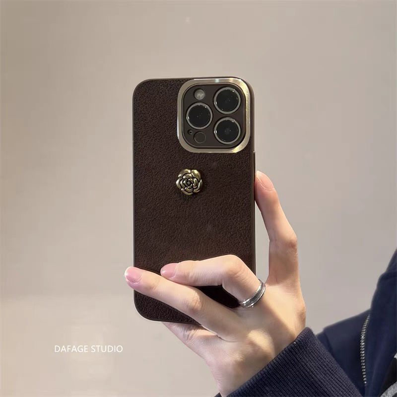 ins焦糖棕复古高级感山茶花15适用苹果14Promax手机壳12女13苹果