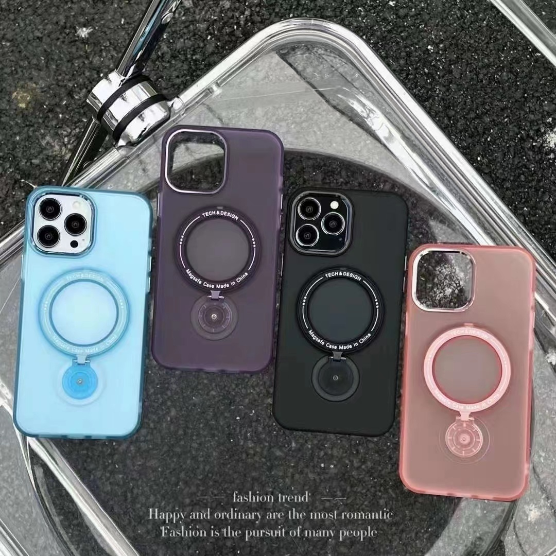 旋转磁吸支点壳苹果15ProMax手机壳iPhone14高级感磨砂一体防摔13