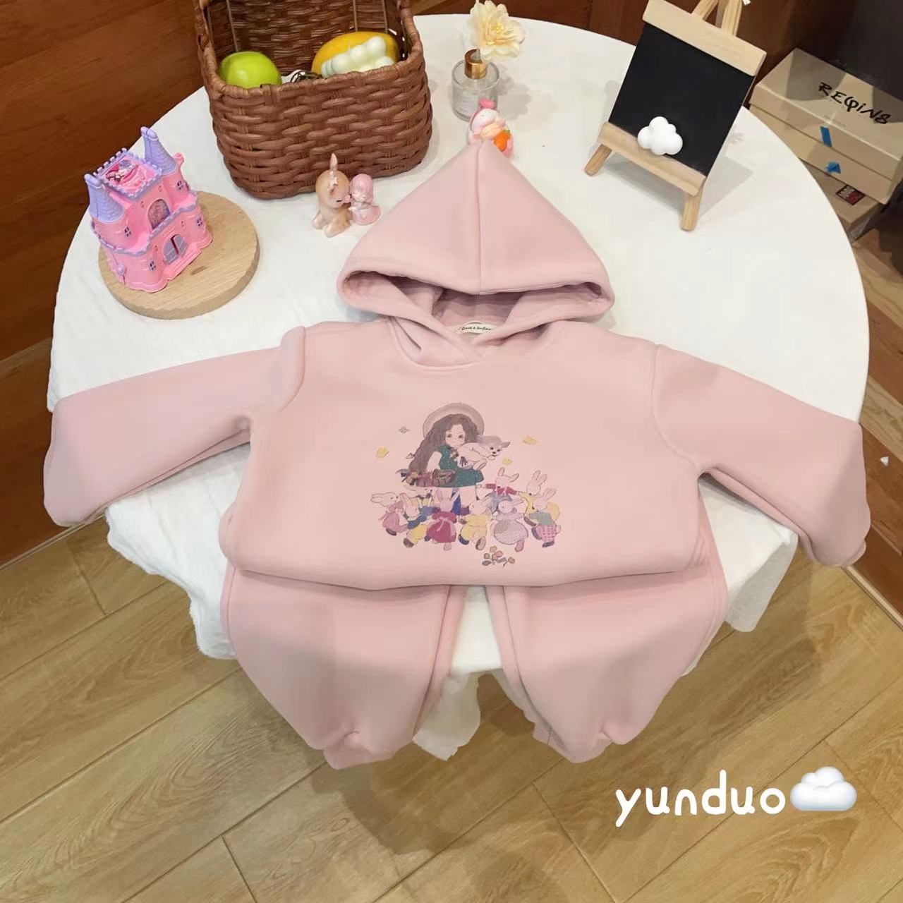 【小画家】儿童小女孩连帽活性印染加厚套装233225