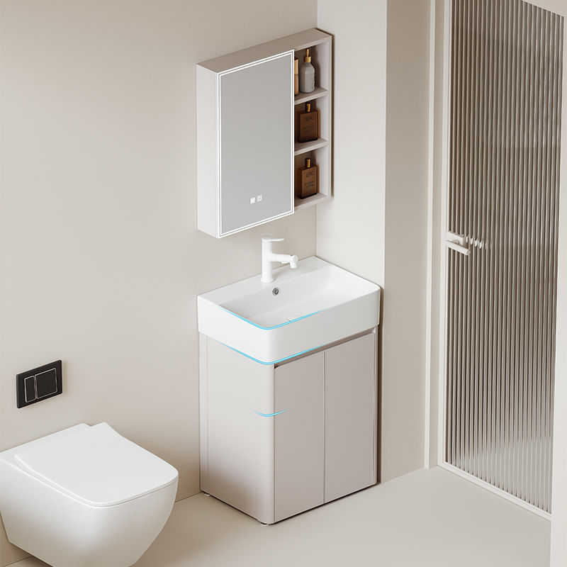 2024款奶油风小户型落地蜂窝太空铝浴室柜组合洗手盆洗漱台一体盆