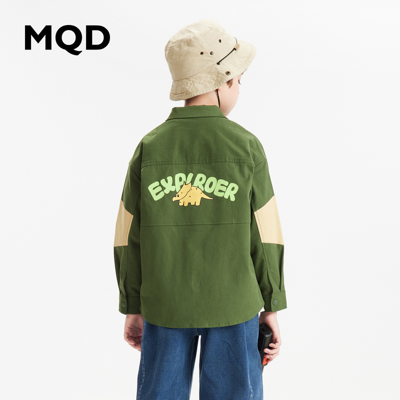 MQD童装男童23春季新款撞色印花衬衫儿童工装风潮翻领923130104