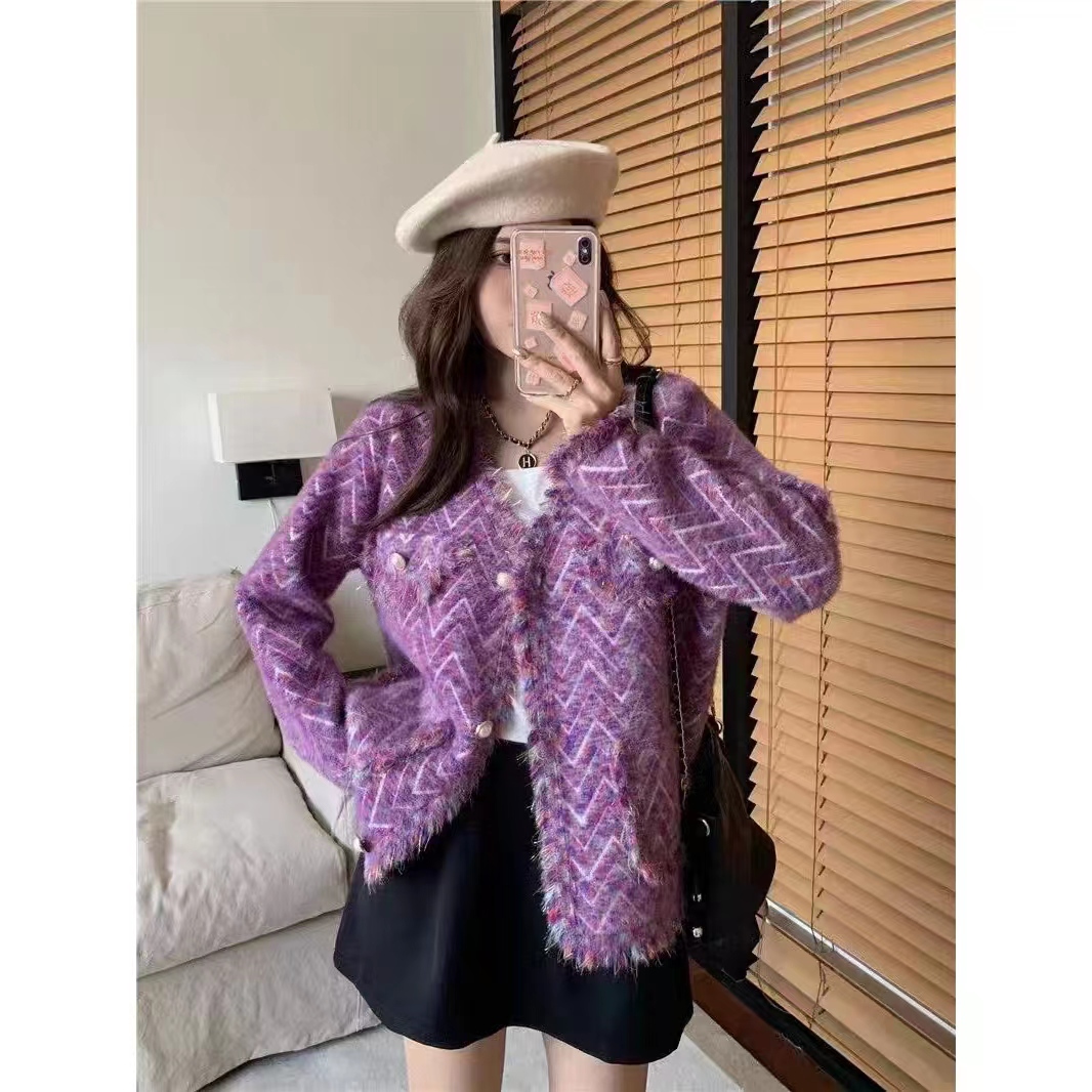 韩版流苏小香风V领短外套女秋冬新款气质长袖针织毛衣开衫9010