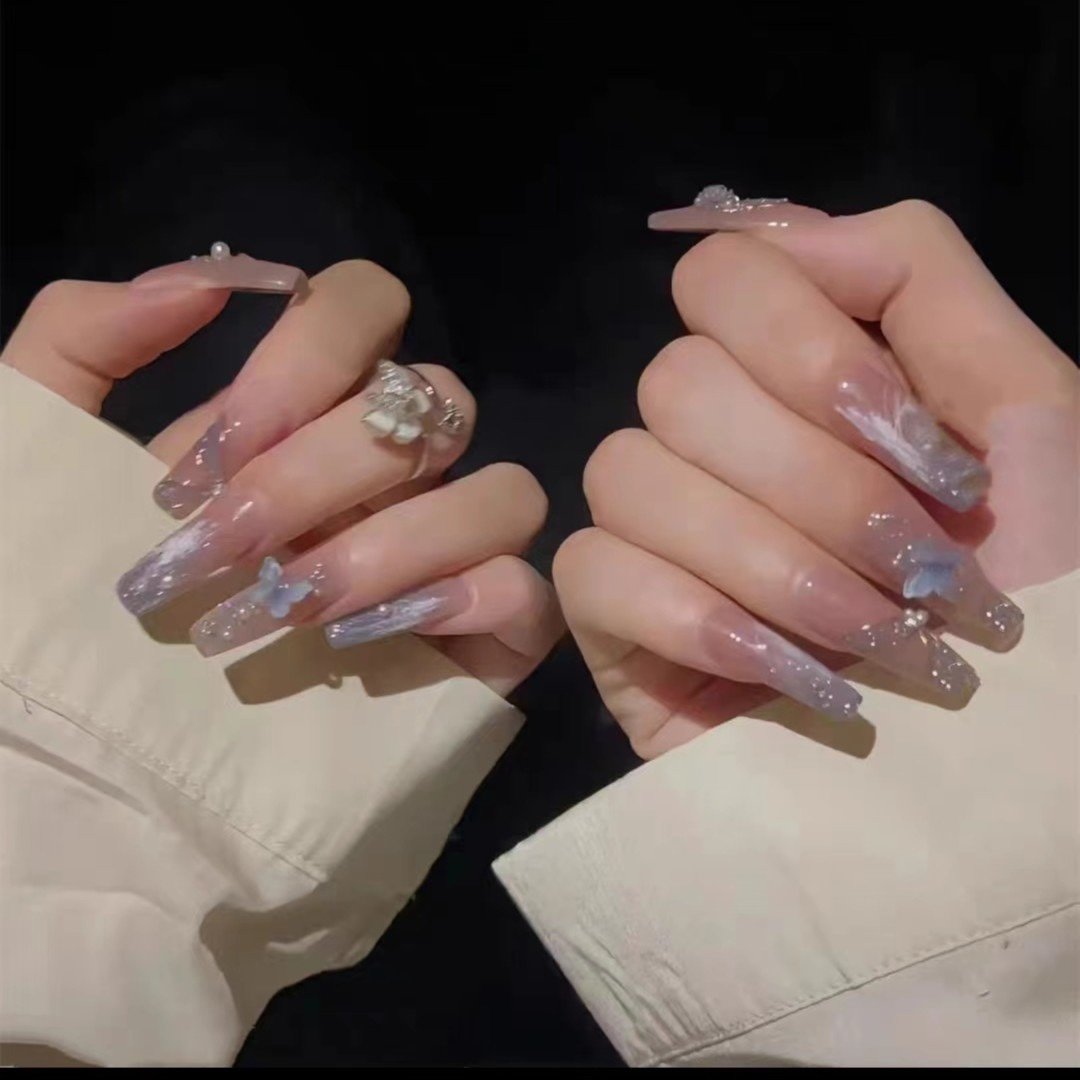 【迷蝶香】纯手工穿戴甲美甲贴片可拆卸指甲贴片免烤冰透