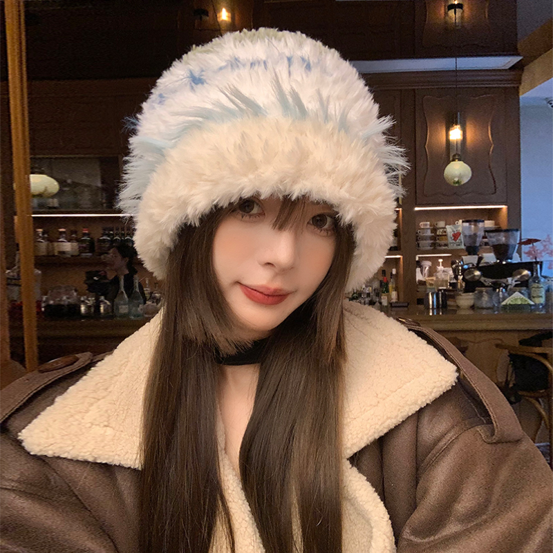 加厚毛绒绒针织帽子女秋冬款韩版毛线帽保暖护耳显脸小冷帽大头围