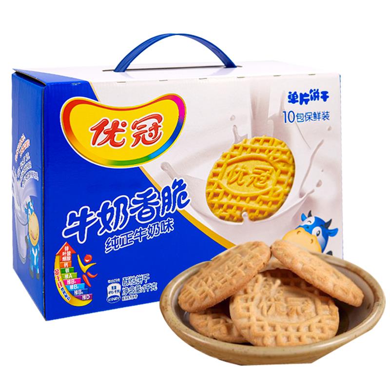 达能优冠牛奶饼干礼盒大箱香脆特浓牛奶味夹心零食早餐笋0g