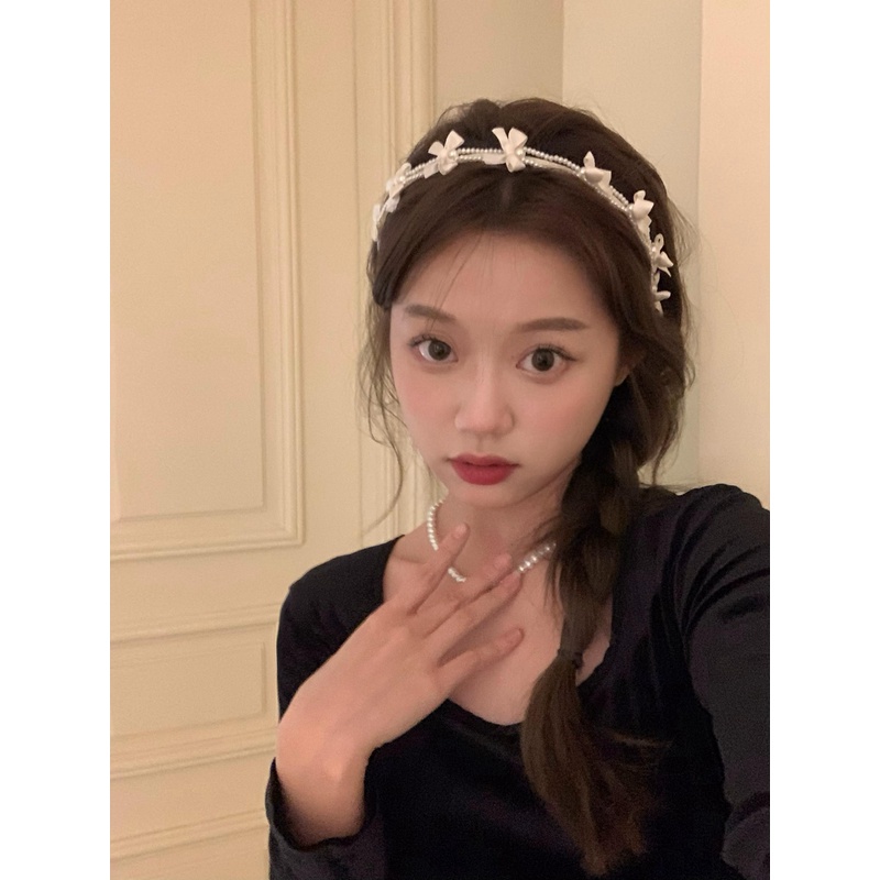 小香风温柔珠珠花朵发箍甜美法式头箍高级感发卡压发网气质小香风