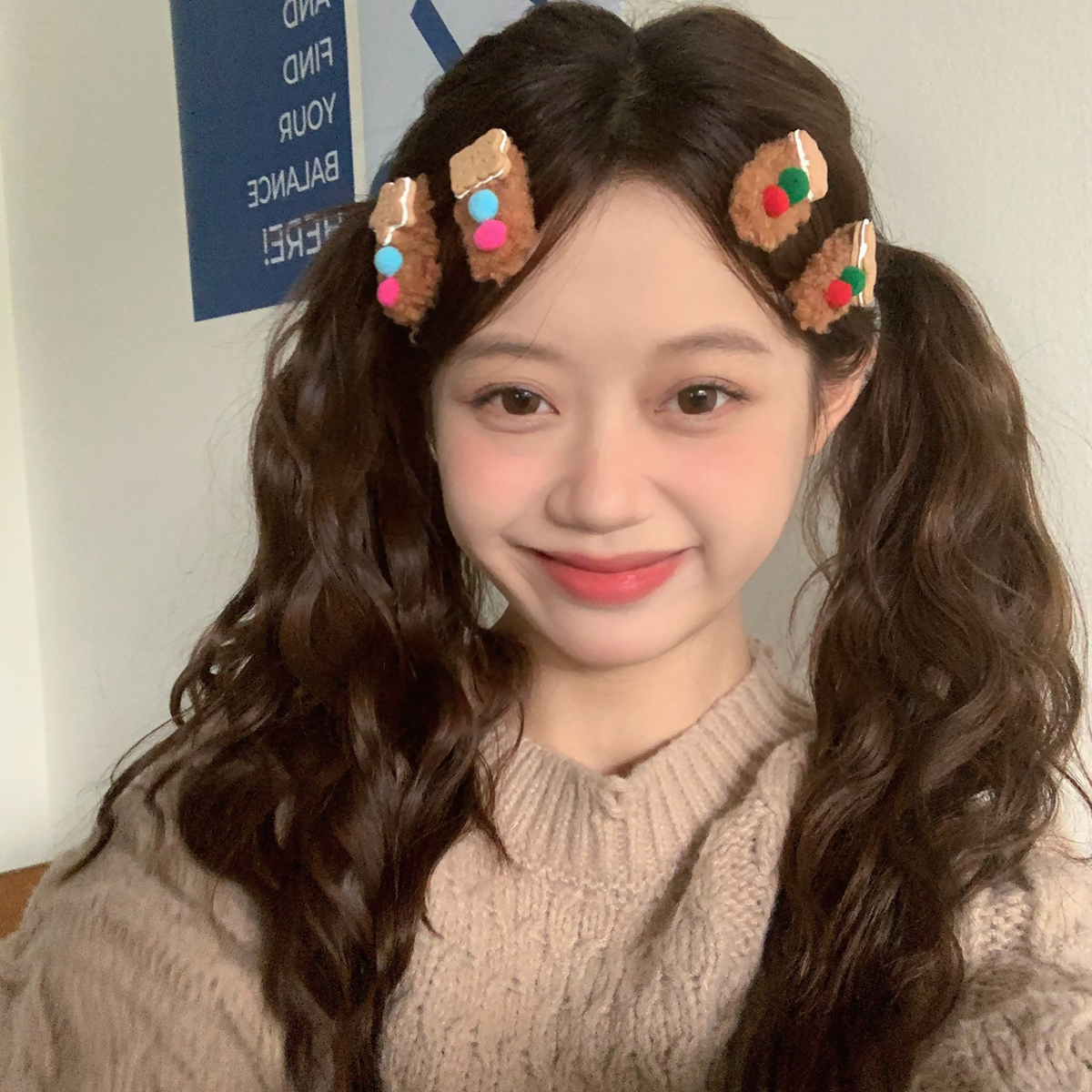 圣诞节发饰姜饼人星星发夹毛绒绒刘海夹边夹发卡少女心碎发夹子
