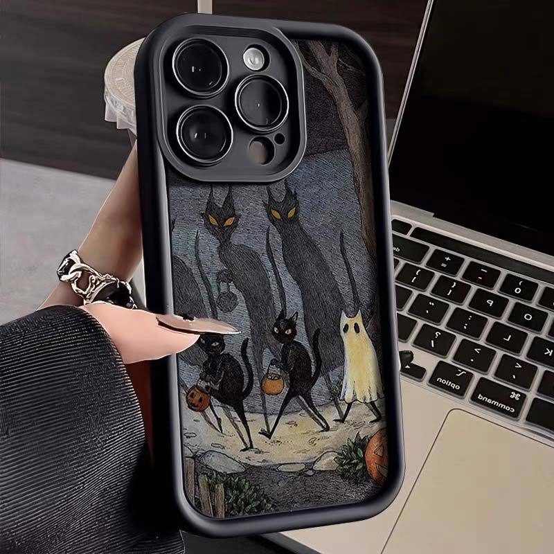 全包黑夜猫猫适用苹果15手机壳13iphone14promax气囊12硅胶11防摔