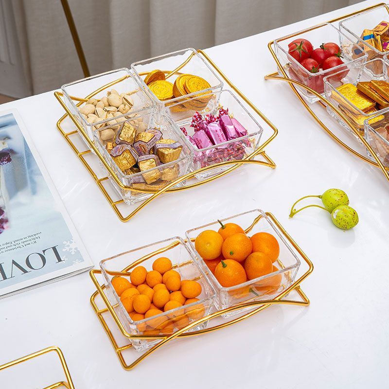 北欧零食盘简约创意干果小吃碟家用客厅水果点心玻璃分格盘点心盘