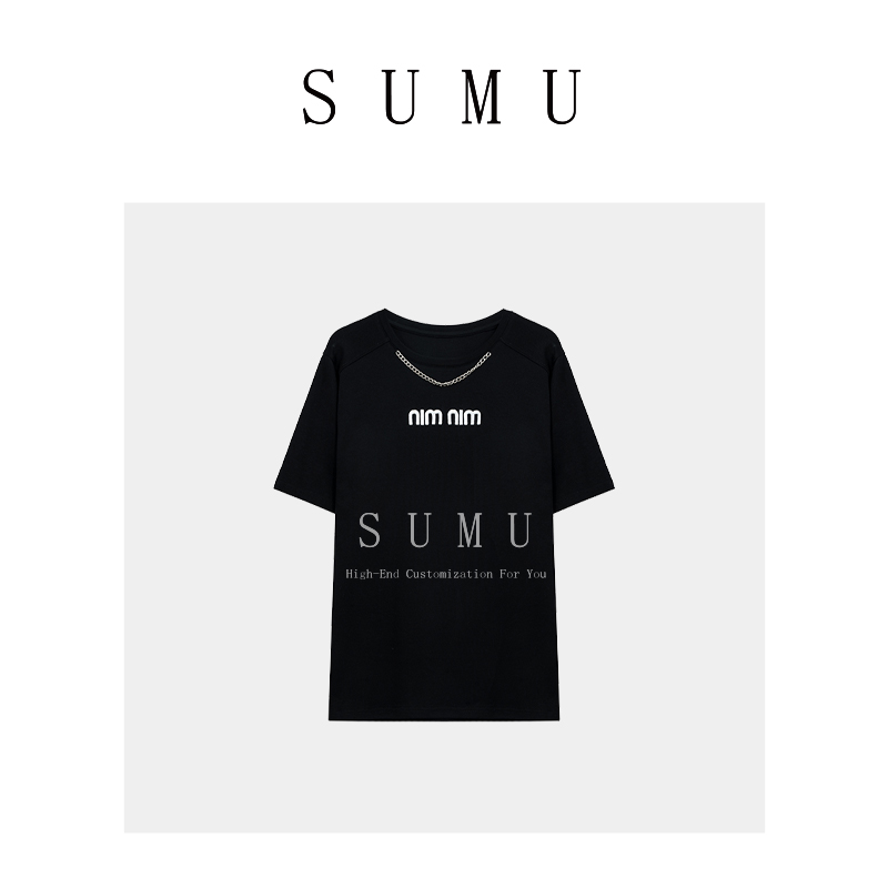 宿慕SUMU 女款T恤 3-18 夏季2024新款时尚休闲百搭圆领上衣7300