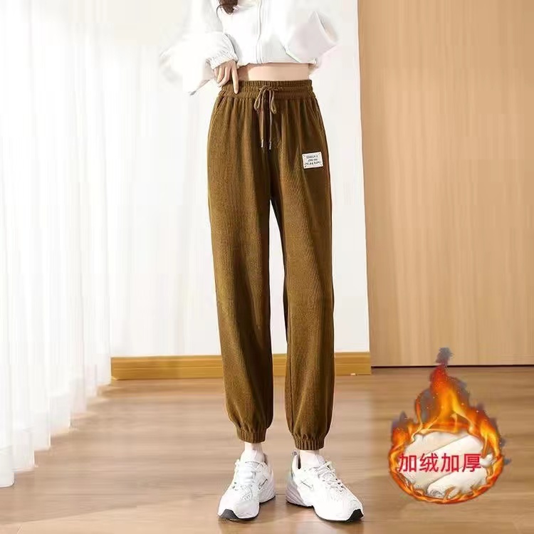 2022加绒女秋冬新款卫裤高腰显瘦束脚口运动休闲女裤奶油裤哈伦裤