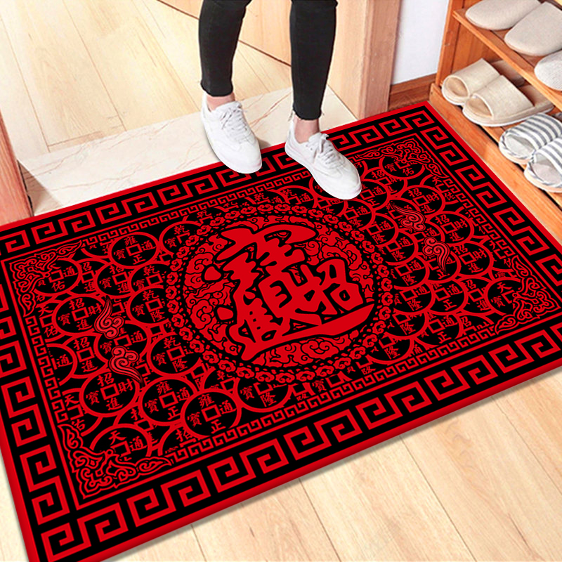 暗红色 门口家用门厅吸水蹭土地毯地垫水晶绒裁剪 喜庆LMM
