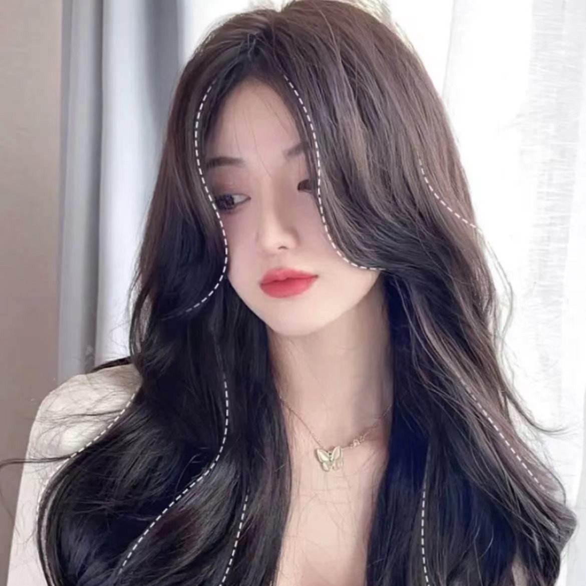 20寸真人发丝假发套女款中分长卷发中长款全真人发丝减龄自然舒适