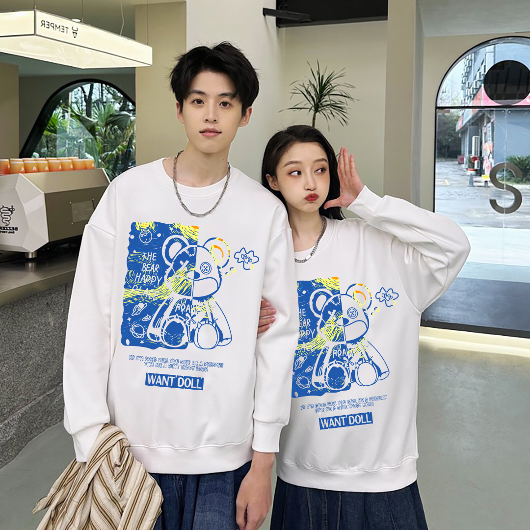 两件装 星空熊情侣款卫衣 一男一女 秋冬潮流卫衣百搭情侣装 圆领