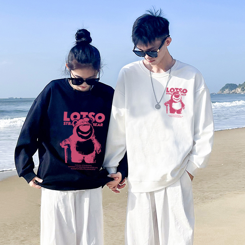 两件装 玫瑰熊情侣款卫衣 一男一女 秋冬潮流卫衣百搭情侣装 圆领