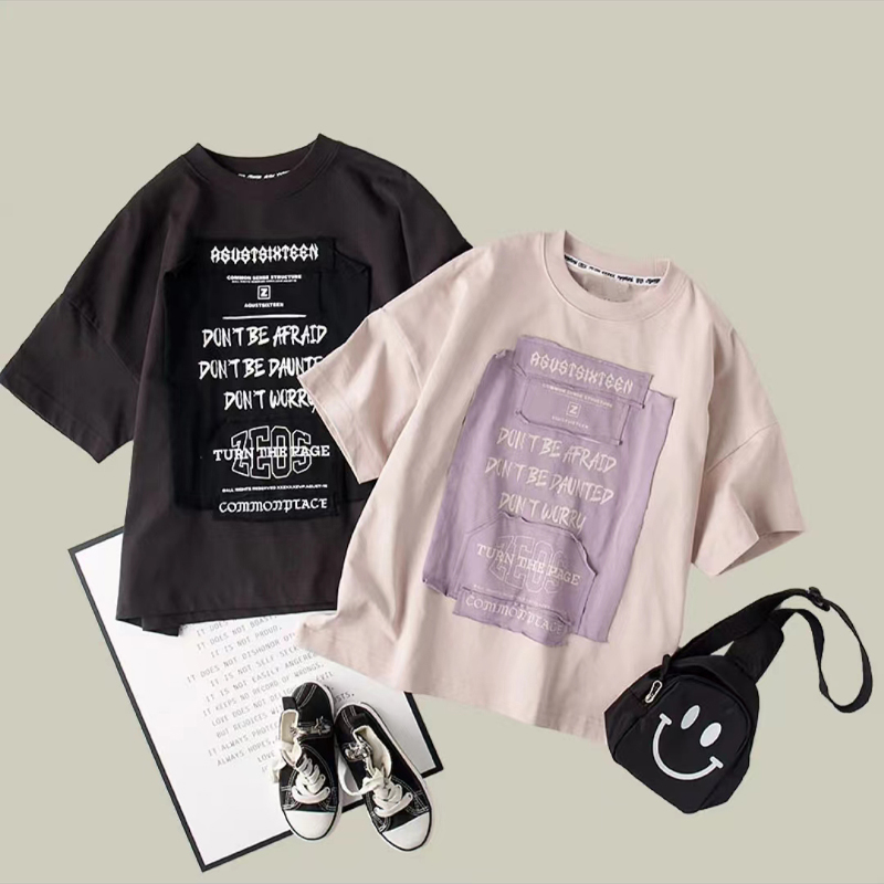 中大童t恤套装上衣时尚夏季宽松圆领韩版百搭情侣潮流ins个性半袖