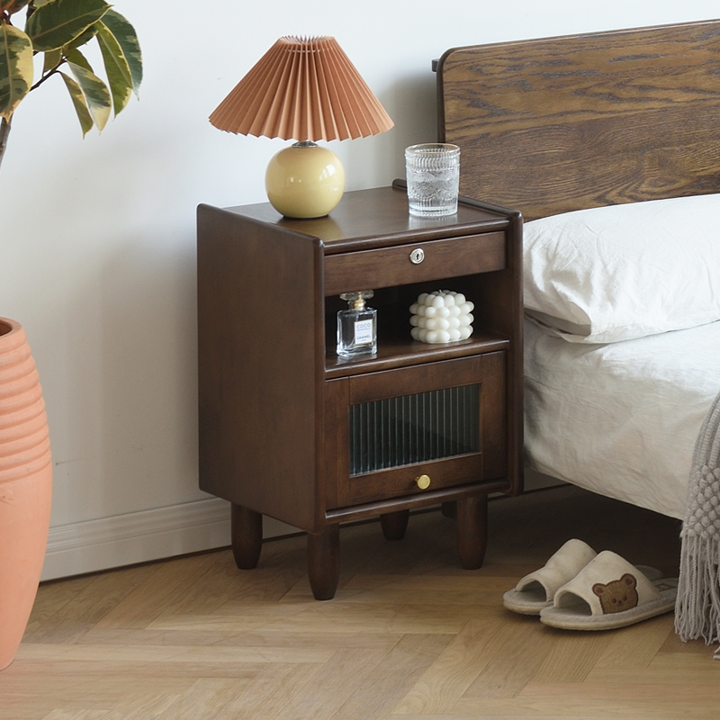 家用实木床头柜简约卧室收纳柜储物柜多功能小型带锁床边柜置物柜