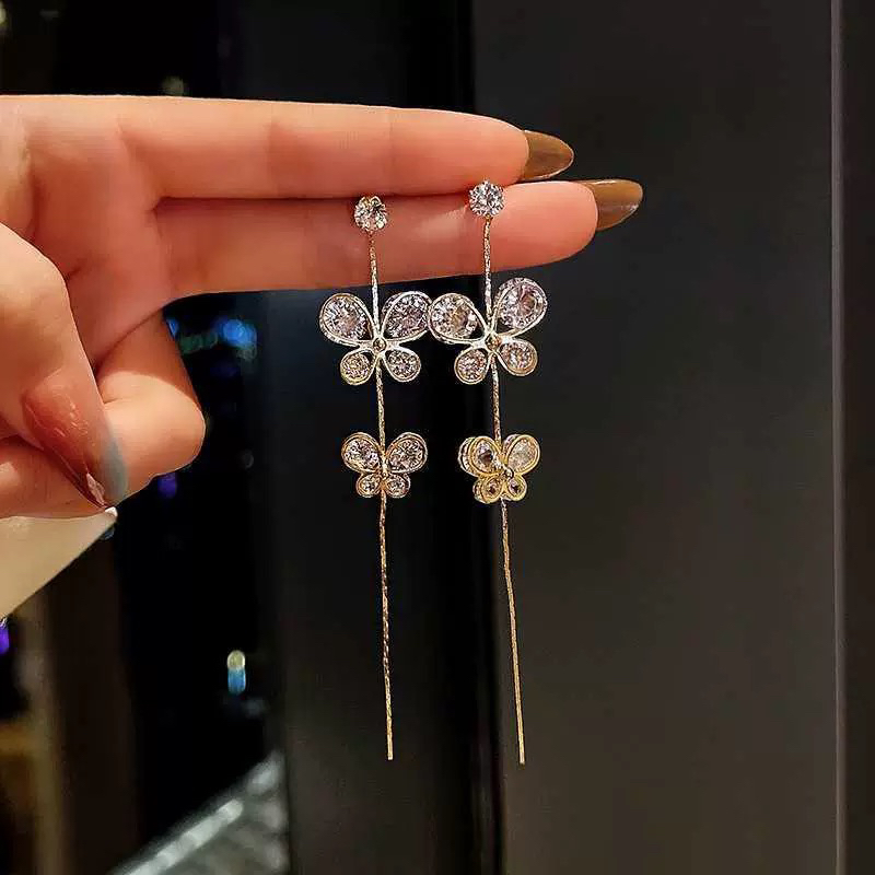 铜合金耳饰 耳环女日韩气质几何长款流苏耳饰众网红爆款耳钉超仙1