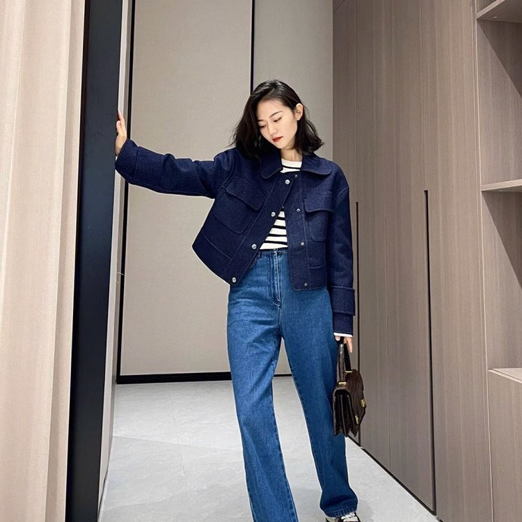 2023牛仔短外套百搭韩版春秋小个子气质短款高腰蓝色百搭韩版春秋