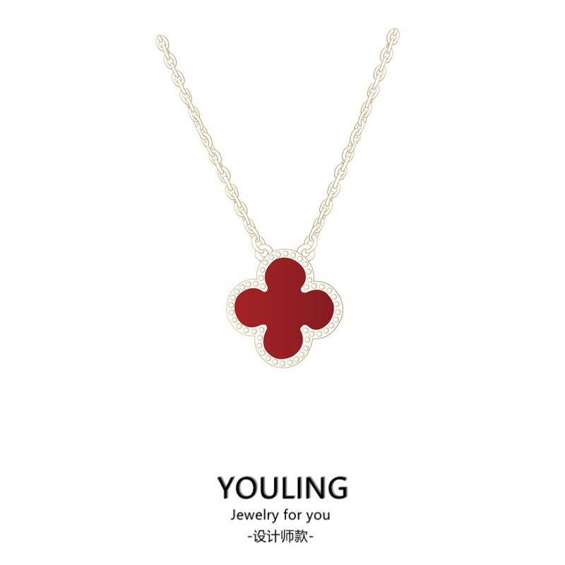 YOULING/柚琳 红黑绿三色四叶项链女锁骨链百搭
