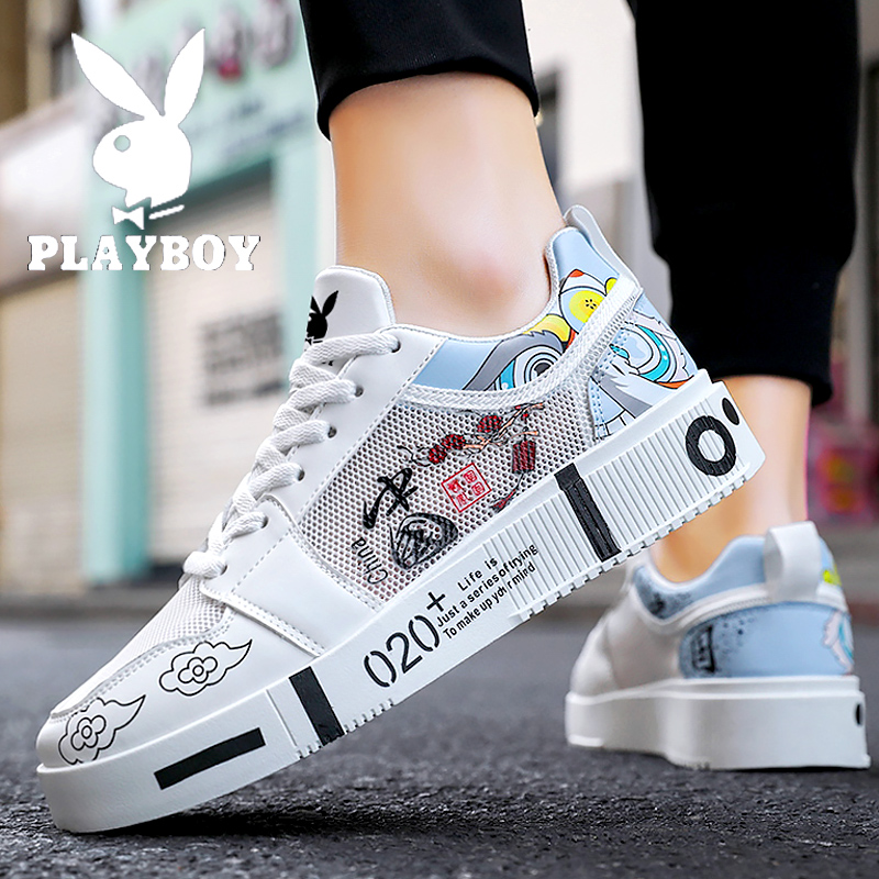 PLAYBOY莆田男鞋秋季透气薄款网面青少年板鞋设计感小众国潮网鞋