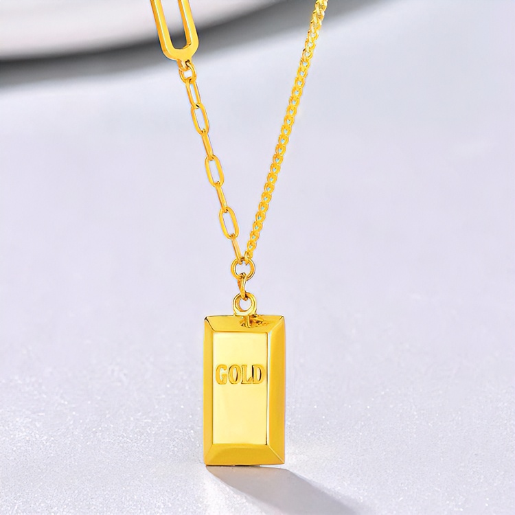 水贝黄金5G暴富小金条黄金项链女小金砖999足金吊坠礼物送女友