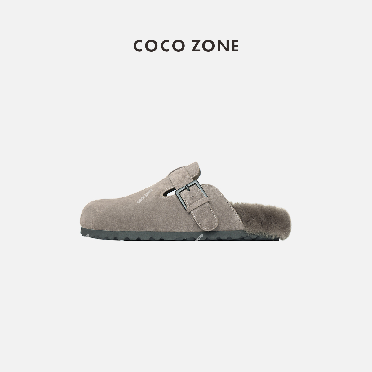 COCO ZONE "勃肯鞋"真皮加绒内里厚底毛毛拖鞋23C30537