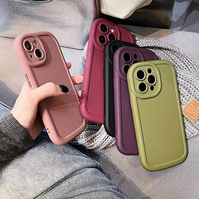 ins简约纯色肤感泡芙壳苹果15手机壳iphone13/14promax防摔12女款