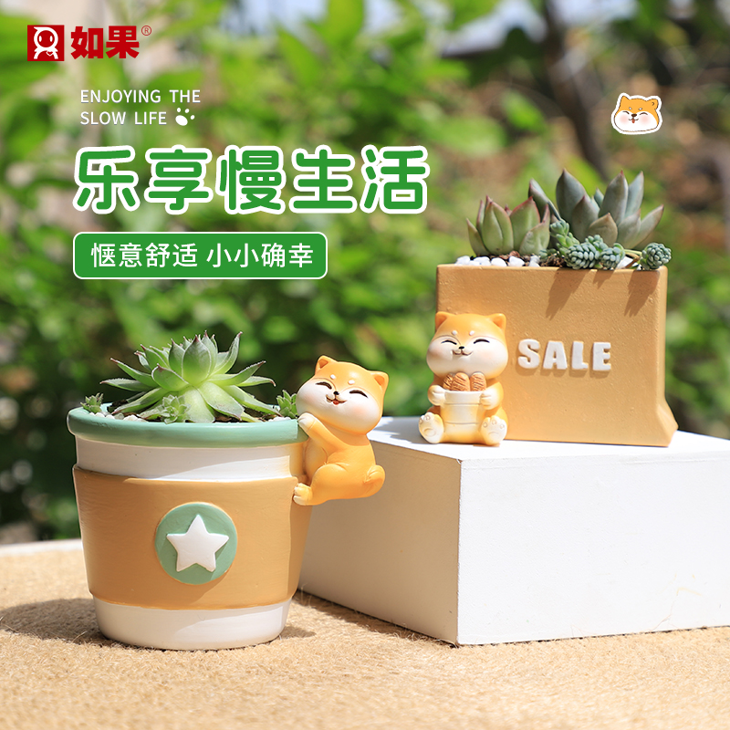 ROOGO/如果创意小柴的慢生活多肉花盆桌面植物微景观阳台可爱装饰