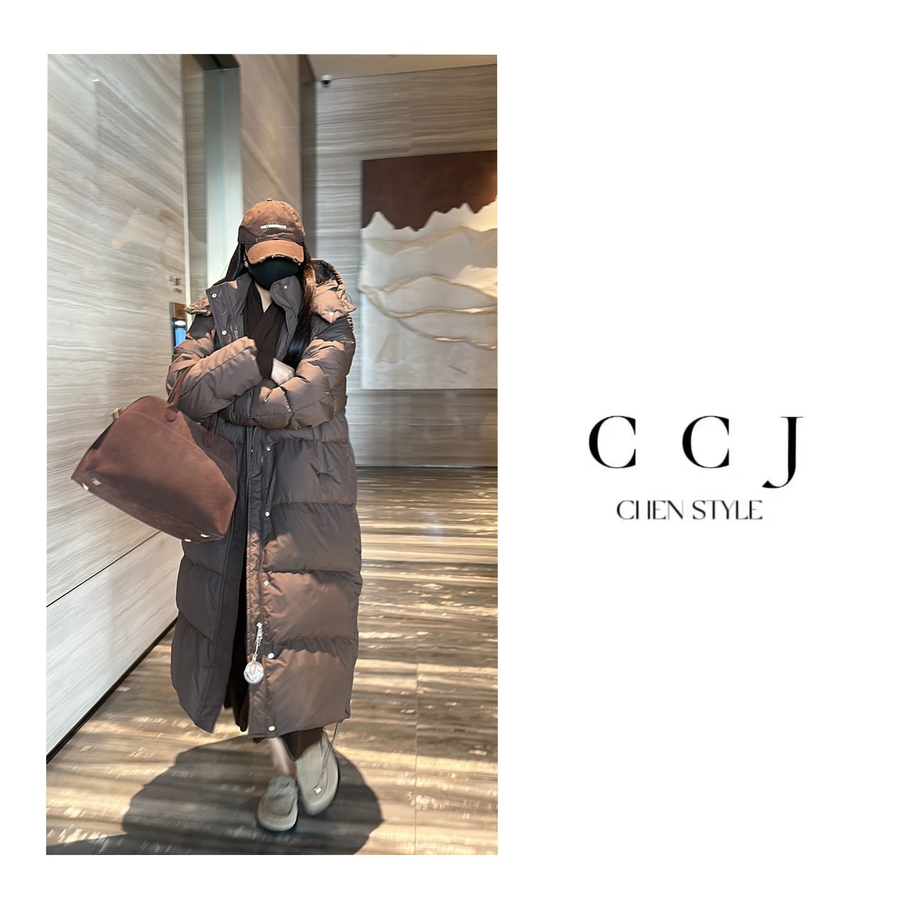 楚楚君~【韩系羽绒服】WT84596设计感高品质长款连帽羽绒服