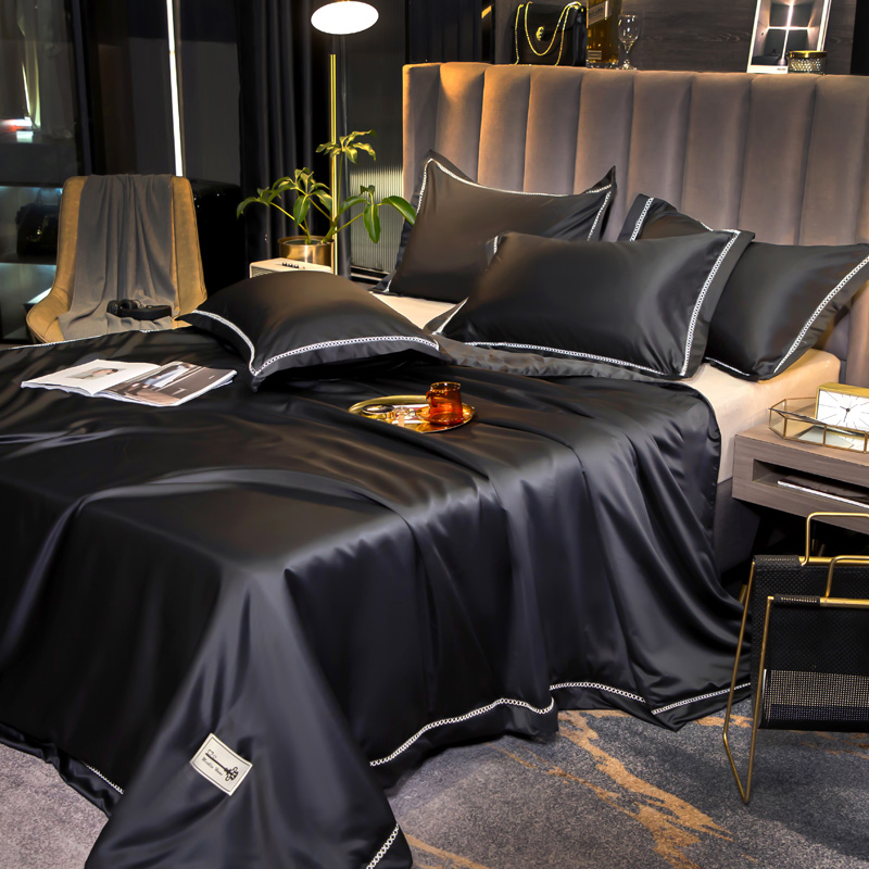 夏季简约黑色夏被四件套冰丝夏凉被空调被可机洗夏天薄款被子丝滑
