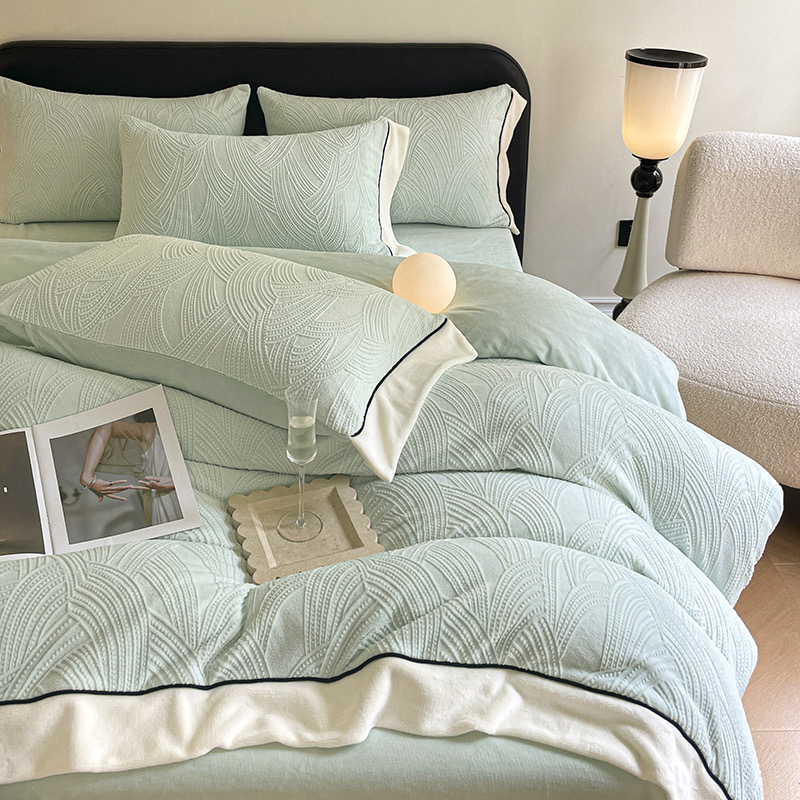 冬季轻奢加厚牛奶绒床上四件套珊瑚绒法兰绒加厚被套床单双面绒