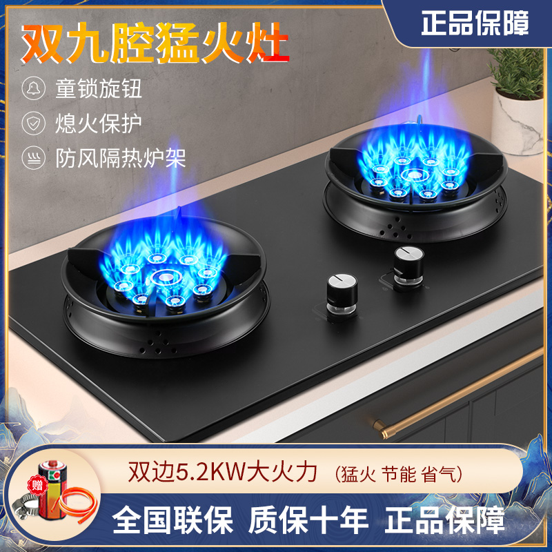 双九腔玻钢燃气灶玻钢面板燃气灶双九腔猛火灶带熄火保护波刚石