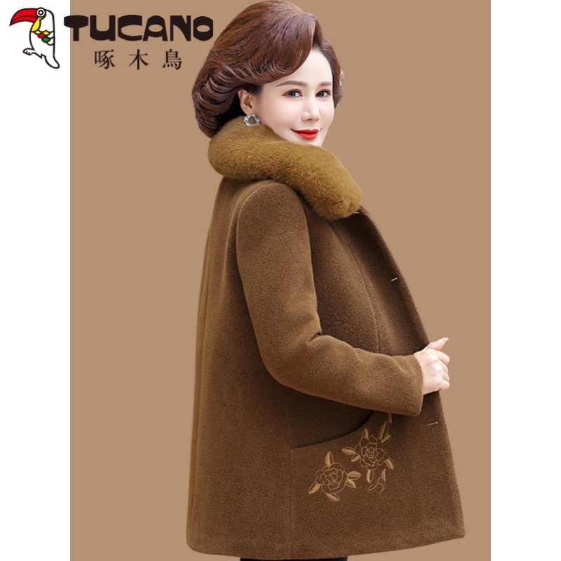啄木鳥妈妈冬装洋气外套加绒加厚奶奶水仿绍绒上衣中老年女秋冬季