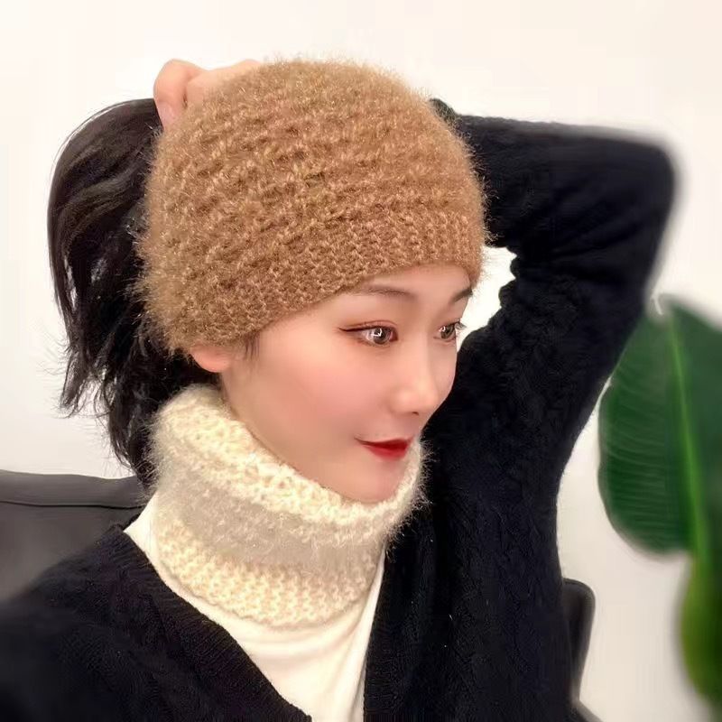 秋冬针织保暖护耳头巾帽毛线帽子保暖护耳包头帽针织帽头巾帽网红