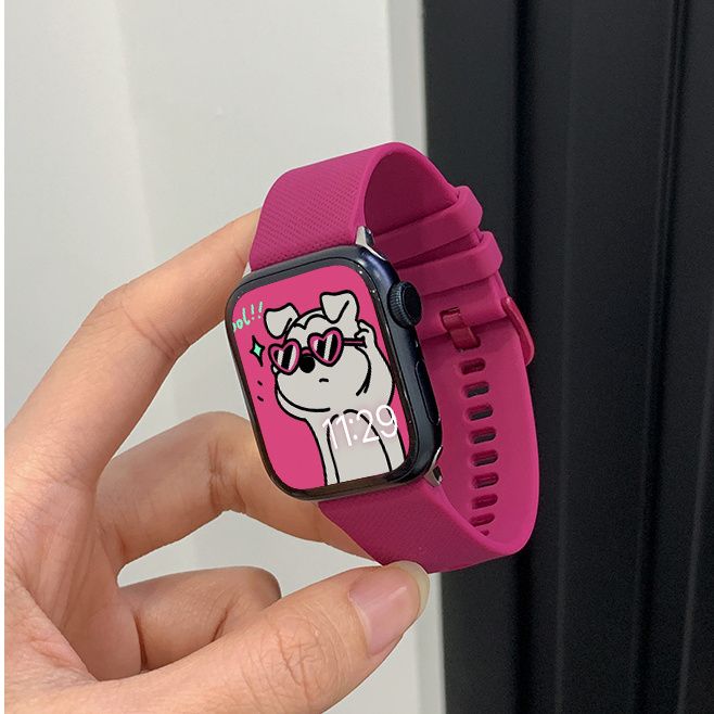 适用iwatch9876543纯色硅胶手表小众表带创意苹果运动SE手表带ins