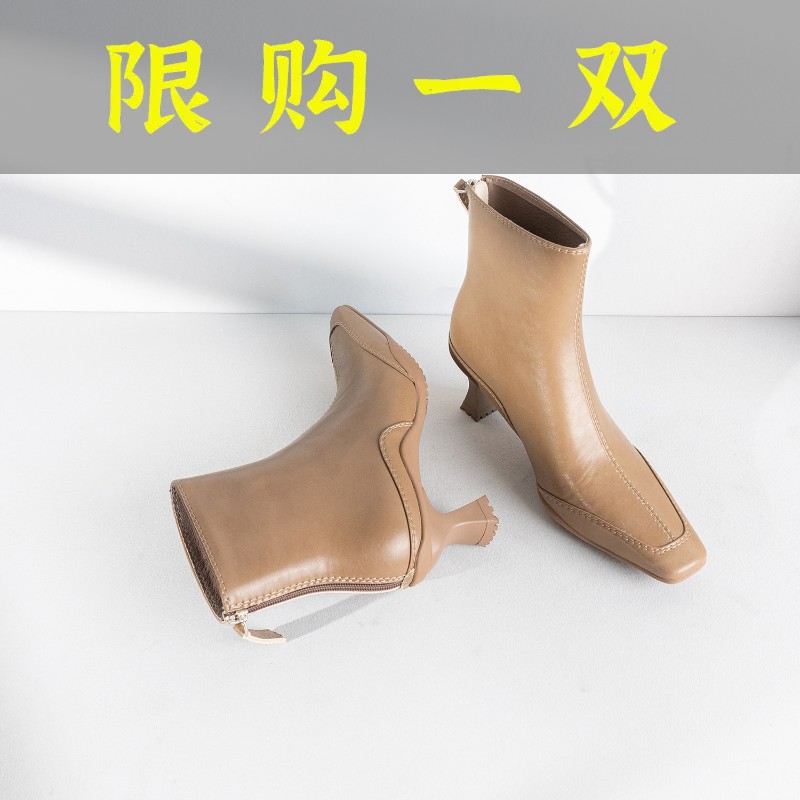 达芙妮沿荐气质法式复古舒适短靴真皮运动大底时尚百搭跟高6cm