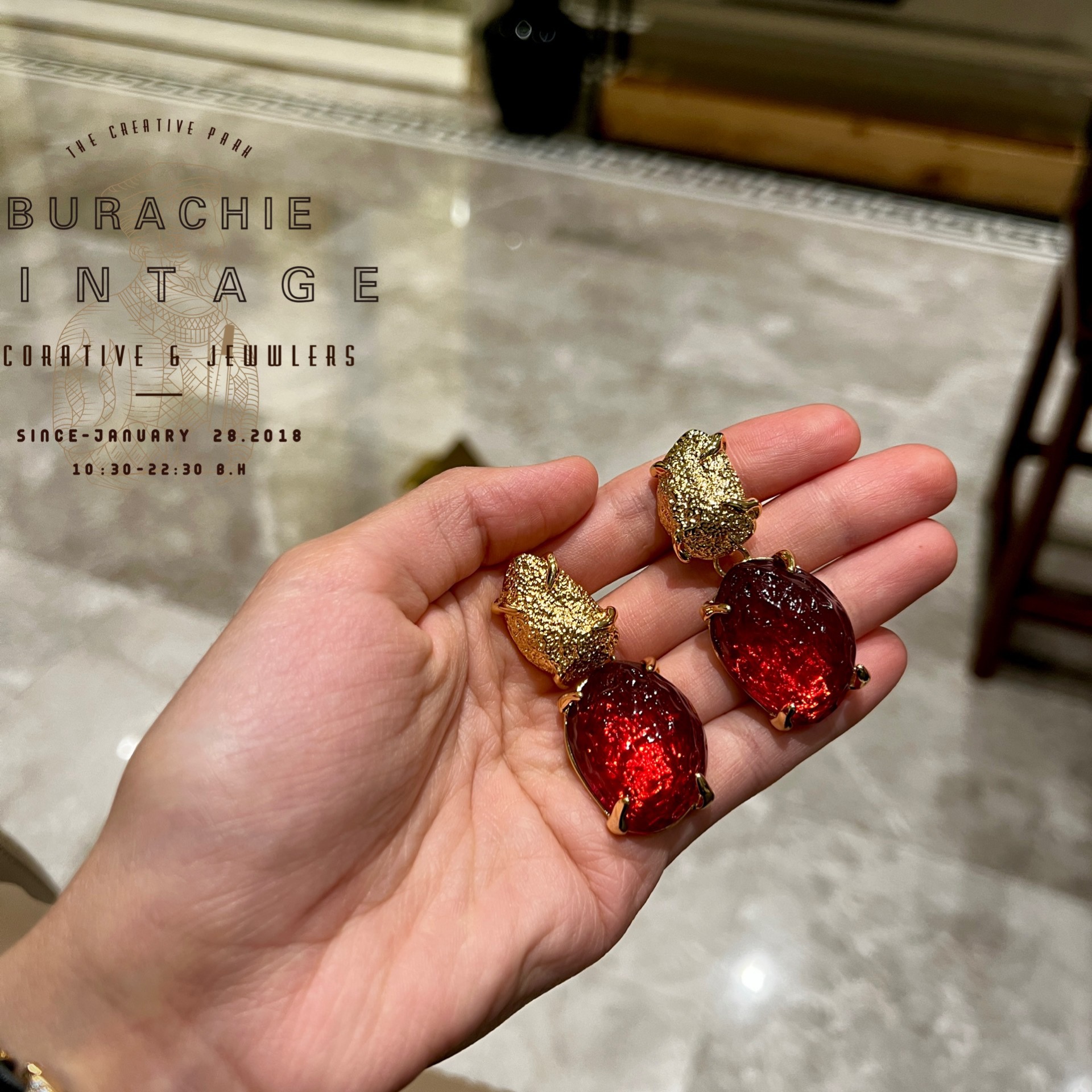 铜合金耳饰 1920S意产老牌手工工坊French Coutu琉璃太美.8008